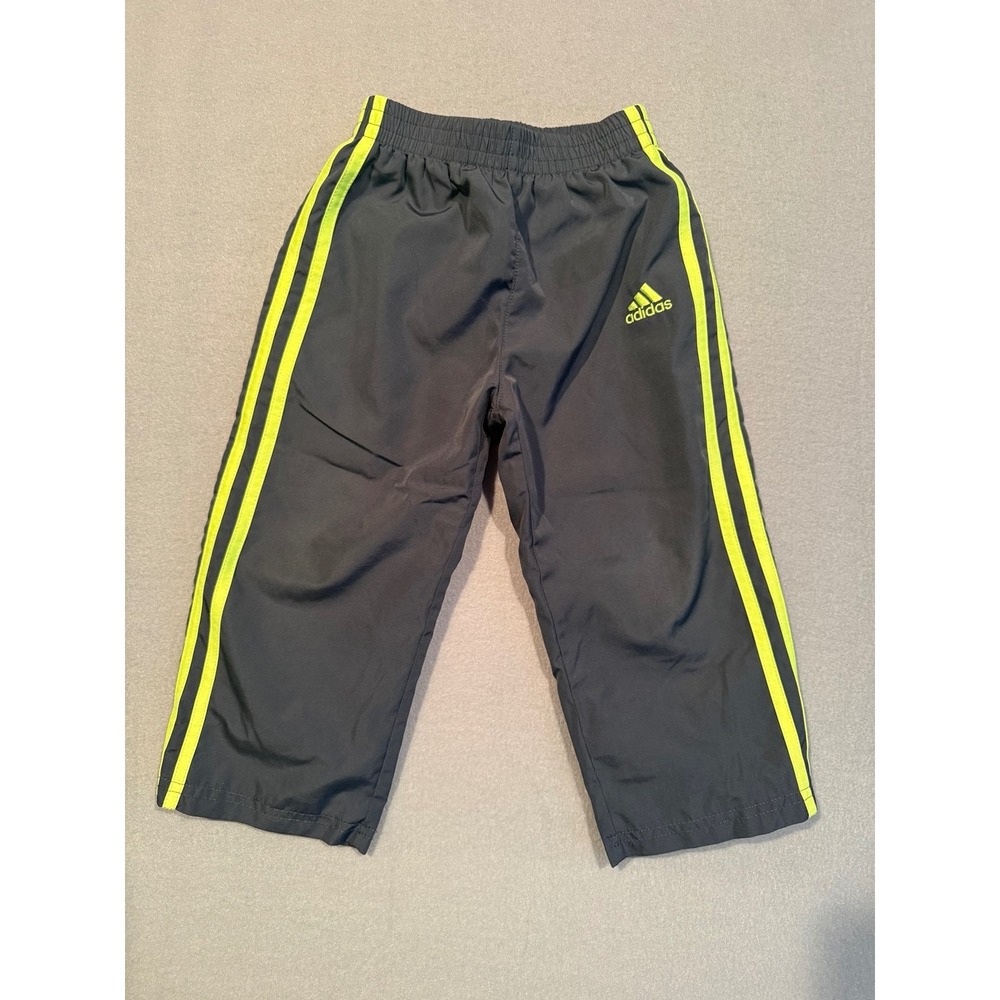 Adidas Toddler Boys 3T Track Pants Black Neon Yellow 3 Stripe Athletic AG5645
